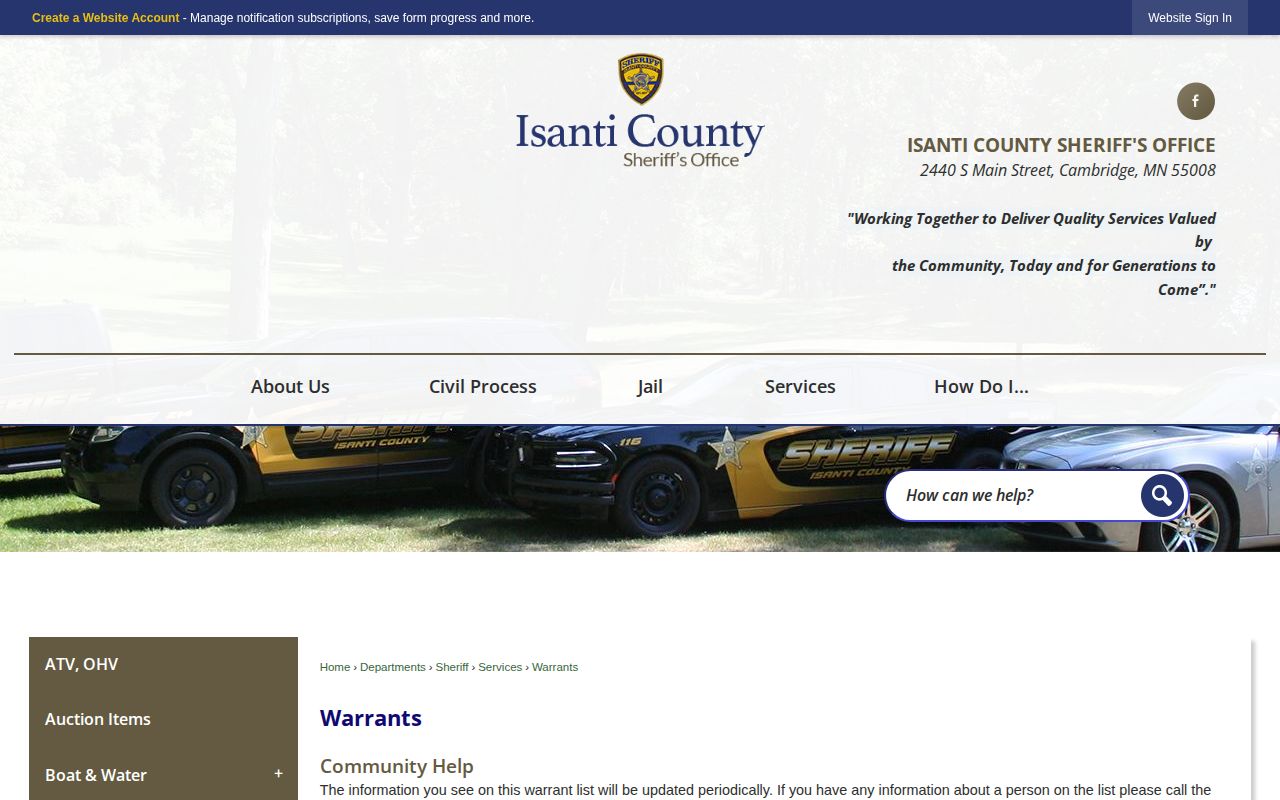Isanti County active warrant record source